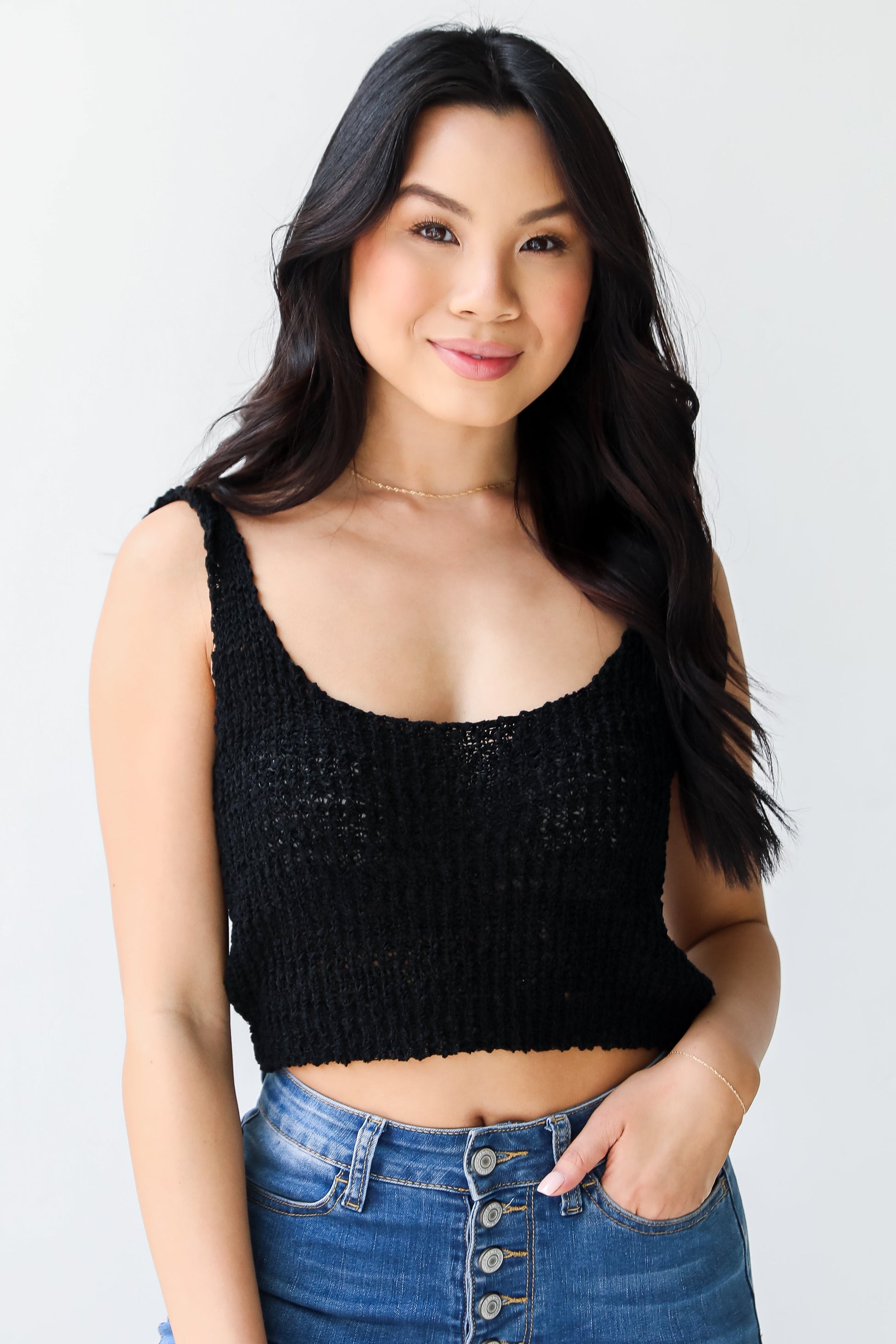 black Knit Cropped Tank