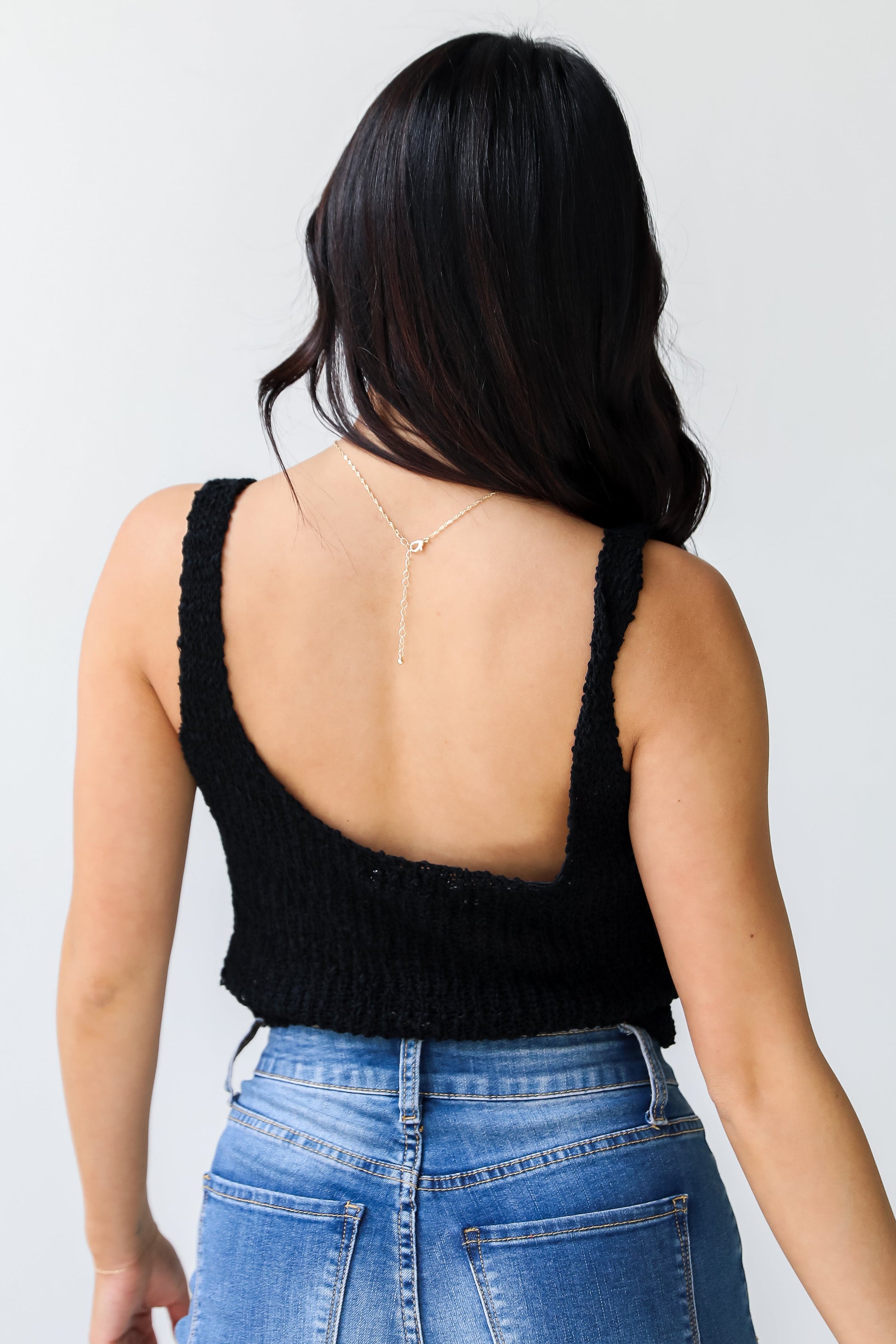 black Knit Cropped Tank back view